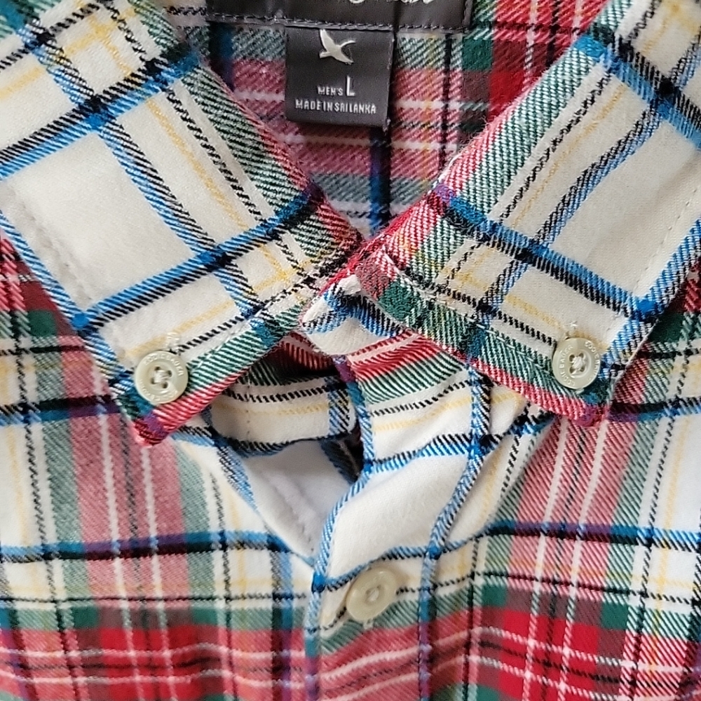 Eddie Bauer Flannel Multi Plaid Button Down Mens Shirt Sz Large Fall Holidays - Picture 4 of 9